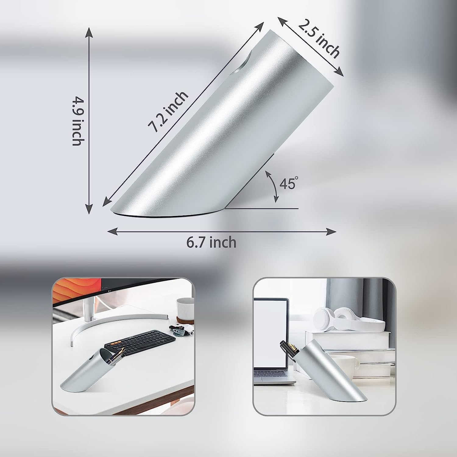 KayYuki Office Modern Art Pen Holder Aluminum Alloy Tilt Pen Holder Handicraft Office Desktop Accessories Pencil Cup Office Storage Pen Cup（Silver） - Image 3